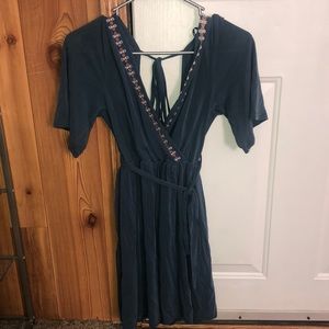 Dark dusty blue/teal, orange, and white dress